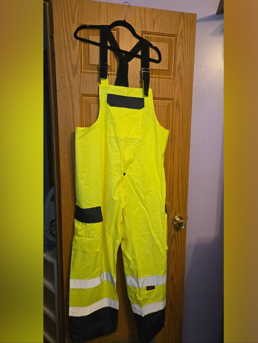 Men's Hi-Vis Yellow Safety Bib Overalls with Black Trim XL 2X Maybe